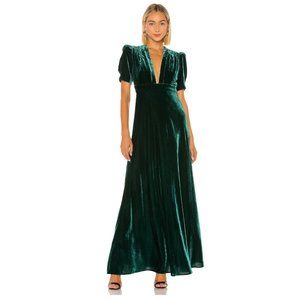 BNWT Jill Stuart Green Velvet Dress Deep Low V Neck Size Four Gown